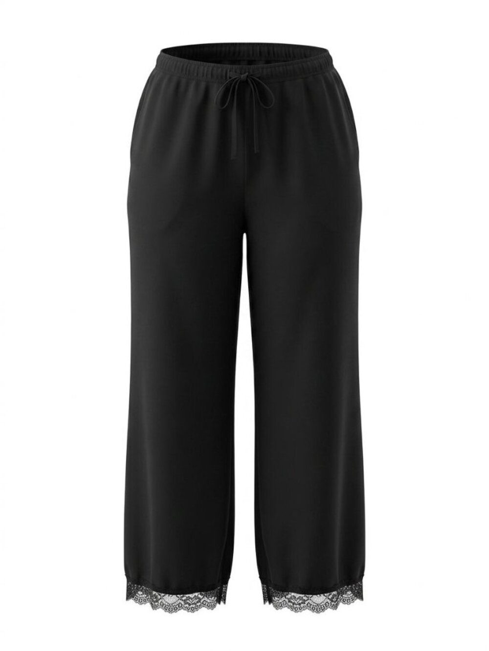 NWT INC International Concepts Satin Lace Trim Pajama Pants Sz XL Black Pull-On